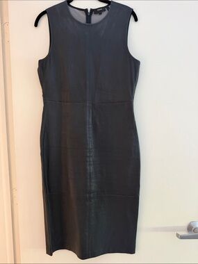 Theory Midnight Navy Blue Sleeveless Leather Sheath Dress